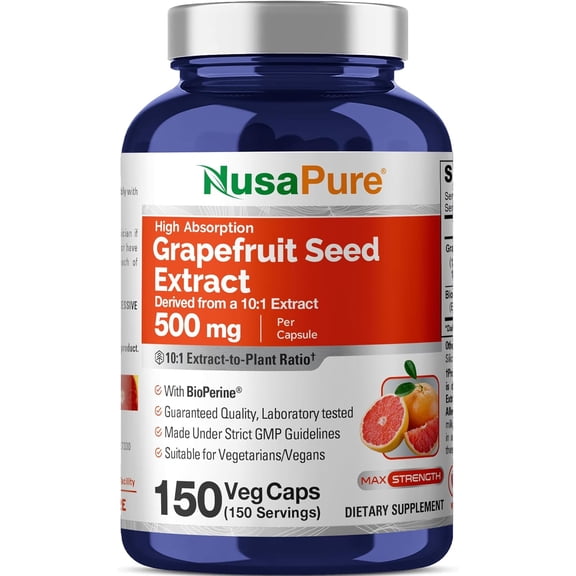 NusaPure Grapefruit Extract, 500 mg, 150 Veg Capsules (Non-GMO, Vegan)
