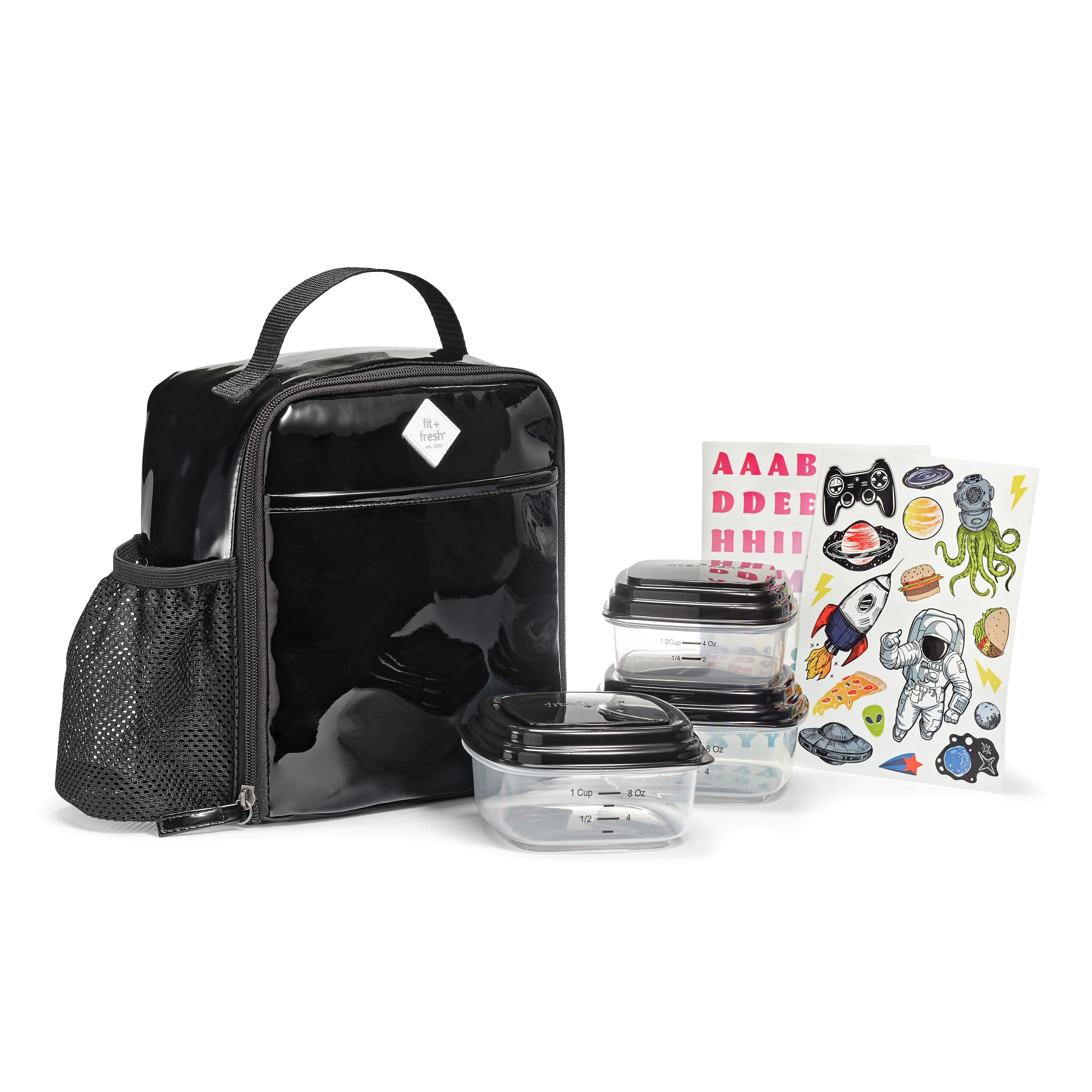 Fit+Fresh DIY Sticker Insulated Lunch Box for Kids, Lunch Box for Girls, Lunch Box for Boys, Black