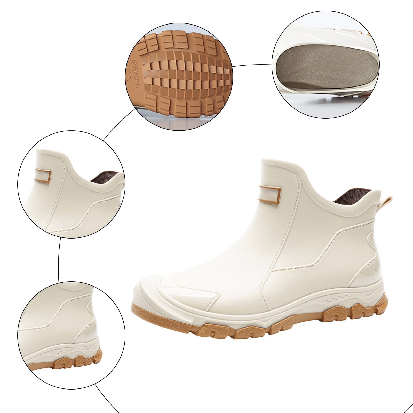 Stylago Ankle Rain Boots for Women Water Proof Garden Boot Wide Mouth Outdoor Comfortable Slip on Rubber Shoes for Rainy White Size 6