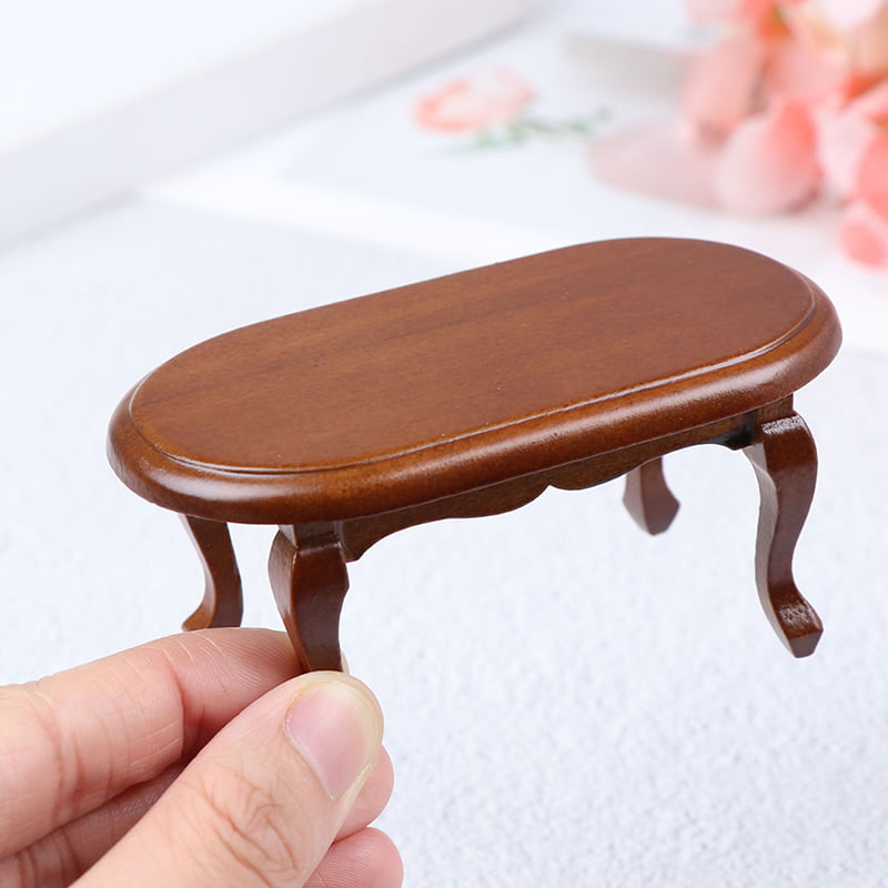 Miniature Oval Walnut Coffee Table w/Cabriole Legs DOLLHOUSE Miniatures 1:12 