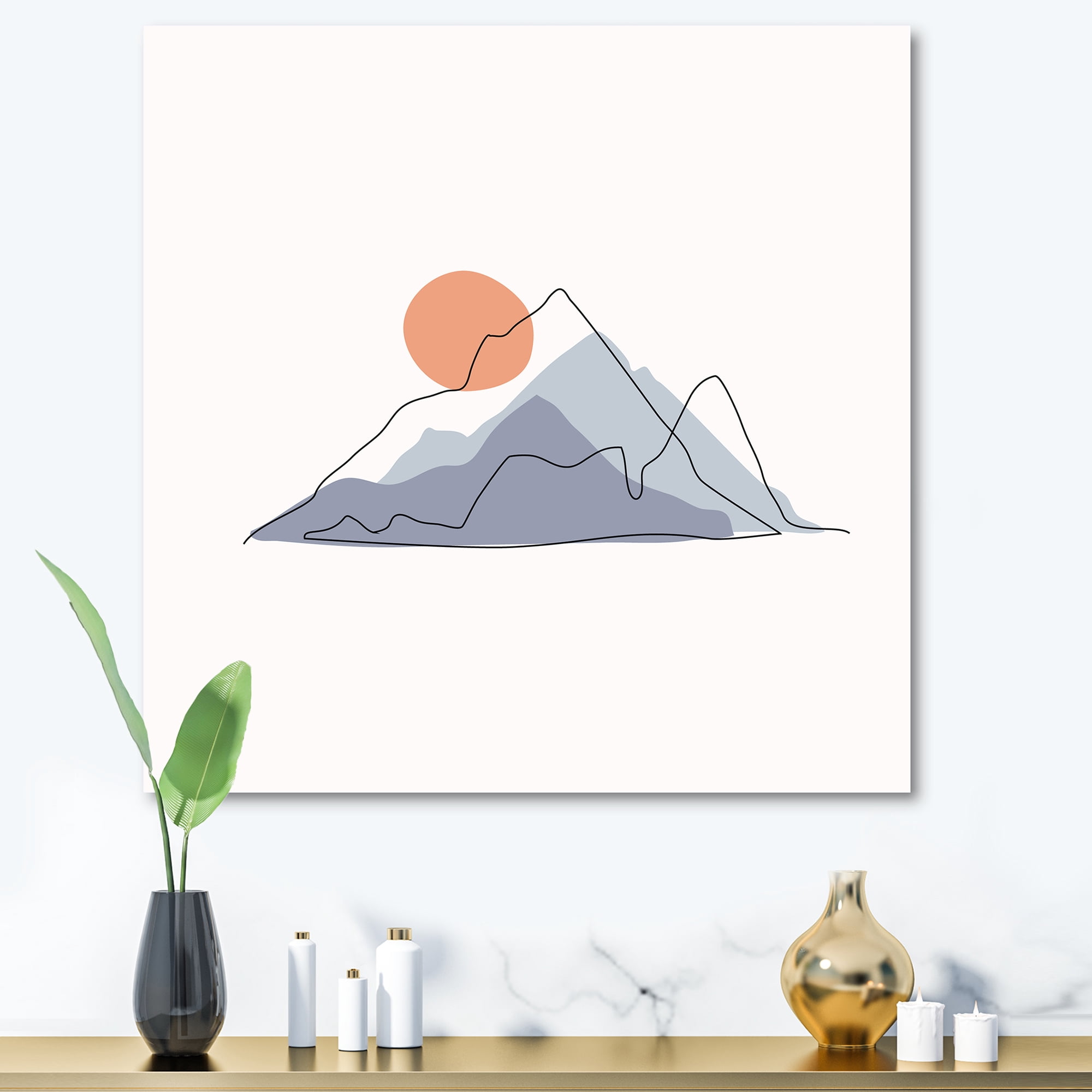 Designart ' Abstract Red Moon With Mountainscape ' Modern Canvas Wall Art Print