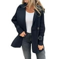 thumbnail image 1 of Women'S Double Breasted Wool Pea Coat Notched Lapel Cable Knit Raglan Sleeve Sweater Blazer with Cuff Straps, 1 of 9