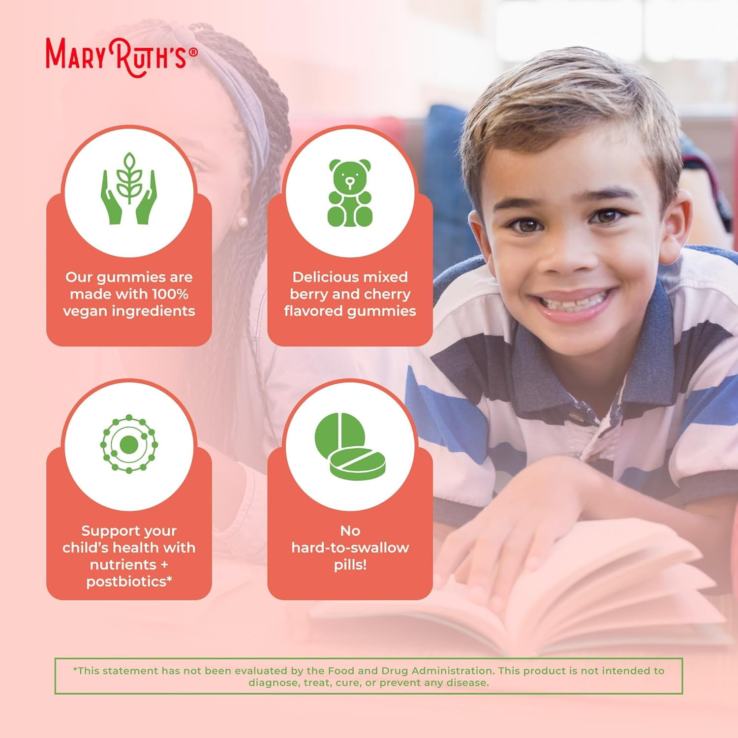 MaryRuth's Kids Multivitamin Gummies with Vitamins and Postbiotics, 60 Count