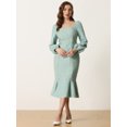 thumbnail image 3 of Vestido midi con Volantes y Manga Farol con Cuello Cuadrado Vestido de Tweed con Fishtail Dobladillo para Mujer Verde claro M, 3 of 5
