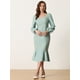 thumbnail image 3 of Vestido midi con Volantes y Manga Farol con Cuello Cuadrado Vestido de Tweed con Fishtail Dobladillo para Mujer Verde claro S, 3 of 5