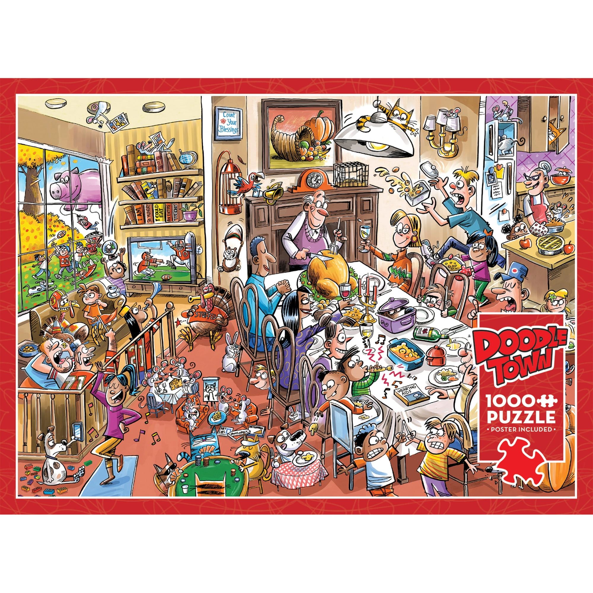 Cobble Hill DoodleTown: Thanksgiving Togetherness - 1000 Piece Puzzle - Reference Poster Included, High Quality Jigsaw