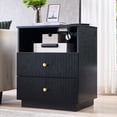 thumbnail image 3 of wow97e Fluted Nightstand, Modern Bed Side Table with Charging Station, Wooden Wide End Table w/2 Drawers for Bedroom and Living Room, 3 of 7