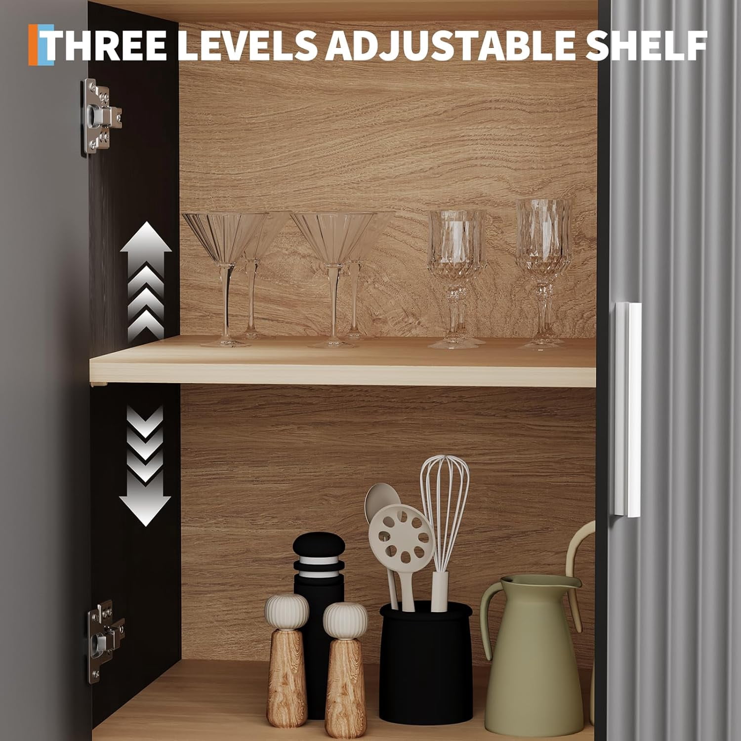 TROPOW 71" Tall Bookshelf Arched Cabinet with Storage, Mid-Century Bookcase Modern Wooden Kitchen Pantry Display Storage Cabinet with Open Adjustable Shelves for Living Room Home Office