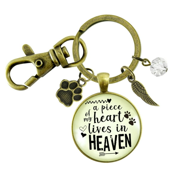 Pet Memorial Keychain A Piece Of My Heart Gift Angel Wing Paw Cat Dog Remembrance Jewelry