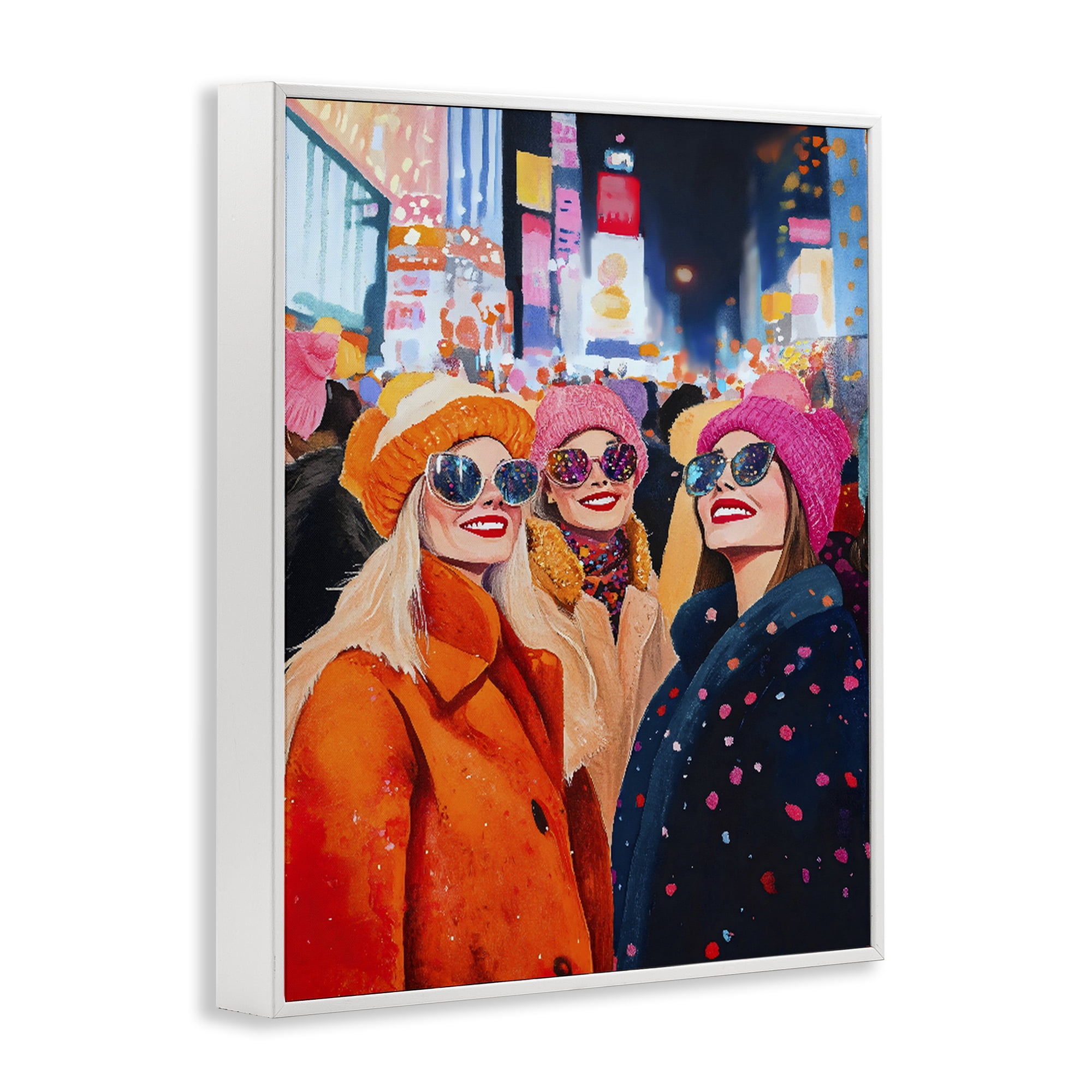Stupell Industries New Year's Girls in City White Framed Giclee Art, design by LSR Design Studio