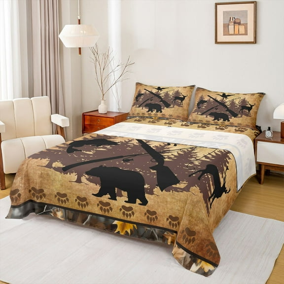 jejeloiu Jungle Deer Fish Twin Sheet Sets,Fishing And Hunting Bedding For Girls Boys 3pcs