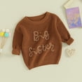 thumbnail image 3 of Okbabeha Baby Toddler Girl Boy Knit Sweater Letter Print Sweatshirt Big Sister Little Sister Matching Outfits Fall Winter Clothes, 3 of 7
