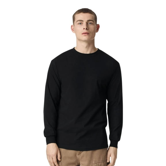 American Apparel Men's Heavyweight Cotton Long Sleeve T-Shirts, Tee Shirt 100% Cotton Crewneck Tee (Black, M)