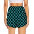 thumbnail image 2 of Lsque Black And Teal Checkerboard Printed Women's Running Shorts with Liner Pockets,Elastic Quick Dry Workout Athletic Gym Yoga Shorts,Womens High Waist Shorts-XX-Large, 2 of 9