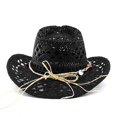 thumbnail image 5 of Sun Hats for Women And Men Solid Color Summer Western Cowboy Hat Hollowed Out Beach Straw Hat, 5 of 5