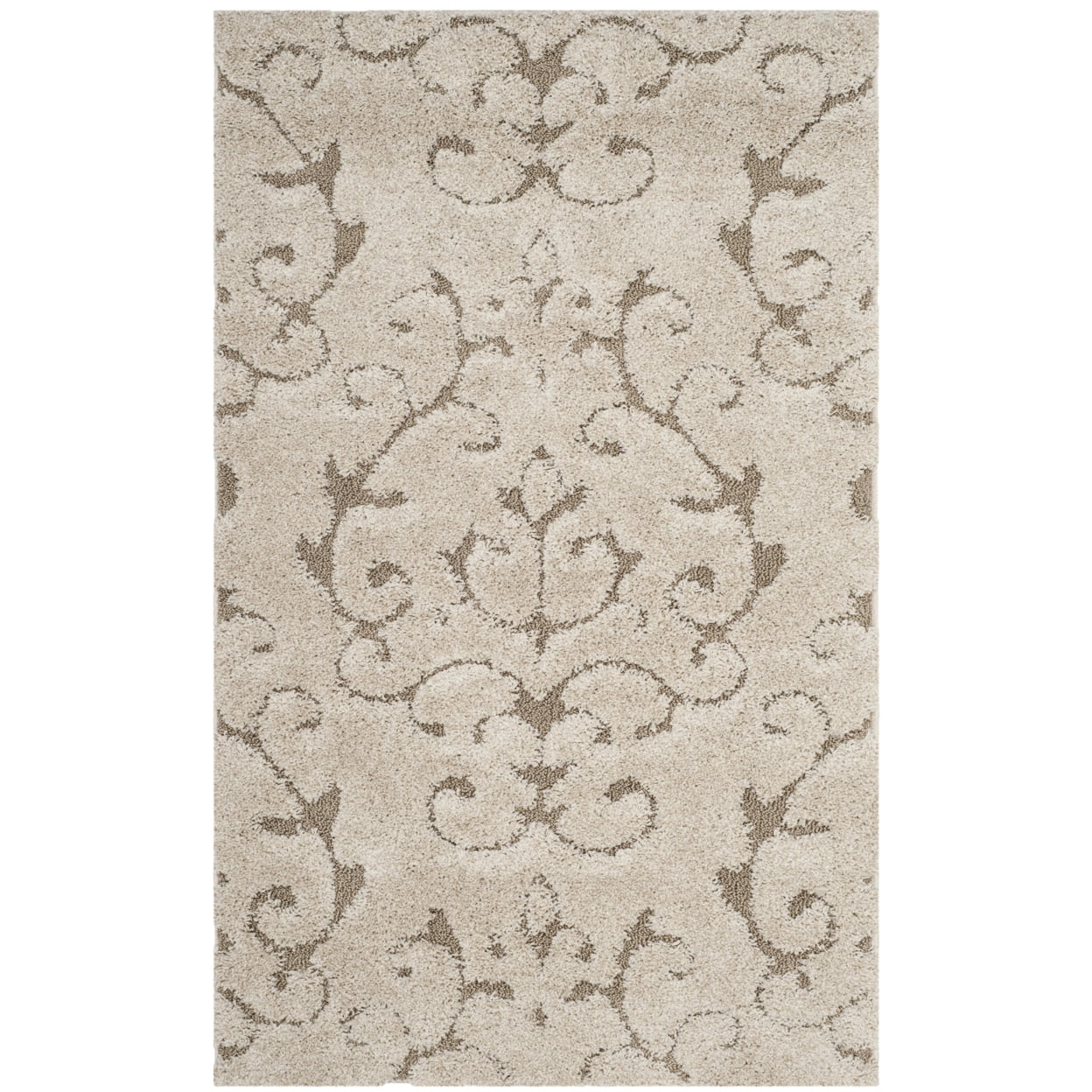 SAFAVIEH Florida Kalina Damask Shag Area Rug, Cream/Beige, 9'6" x 13'