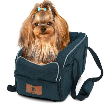 Yokee Dog Car Seat Fully Detachable and Washable Center ConsoBooster Seat for Small Pets Up to 12 lbs with Fixed Velcro and Straps, Fits Car, Travel - Blue
