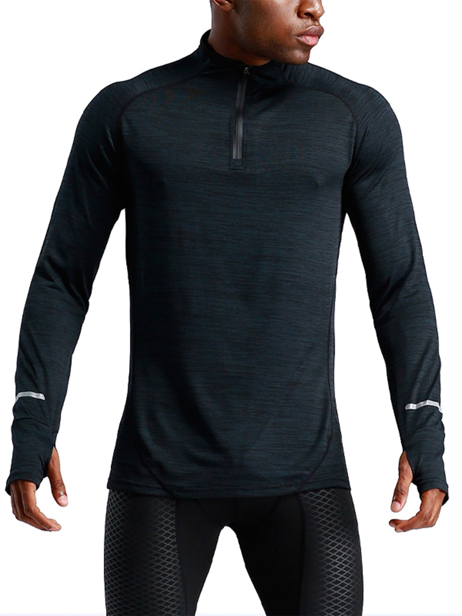 Men's Compression T-Shirt Zipper Mock Neck Dry fit Top Tight fit Workout Running 