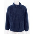 thumbnail image 3 of Miutii Kids Girls Fleece Long Sleeve Jacket Zipper Closure Solid Color Outerwear Winter Warm Casual Navy Blue 110, 3 of 8