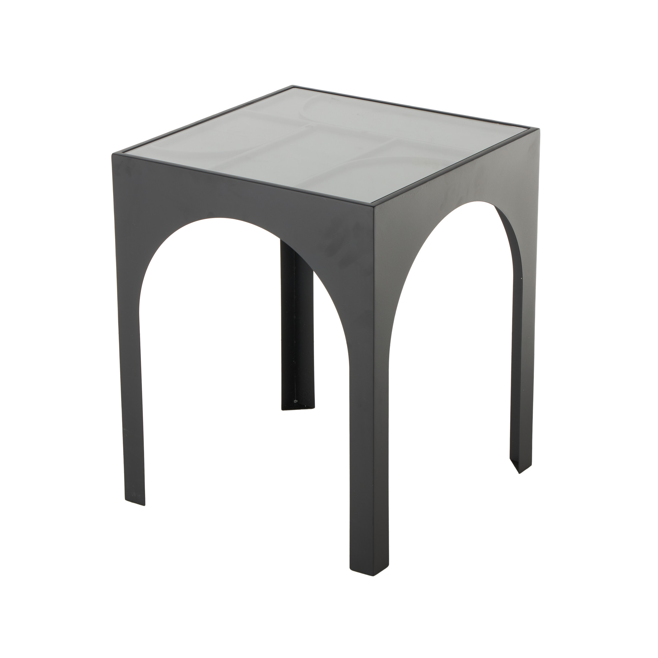 DecMode 18" x 22" Black Metal Geometric Accent Table with Glass Top, 1-Piece