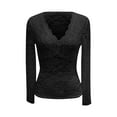 thumbnail image 6 of Duoif Shirts for Women Long Sleeve Lace Tees for Women Sexy Tops Deep V Neck Slim Shirts Going Out Shirts Floral Blouse Spring Tees Womens Summer Tops Black XXL, 6 of 6