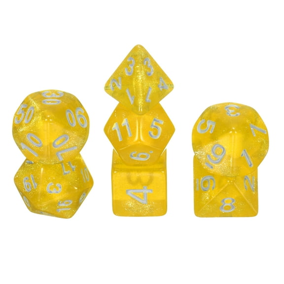 Polyhedral DND Dice Set, 7 Pcs DND Acrylic Dice for RPG Role Playing Table Games Tabletop Gaming Accessories, Sparkling Yellow