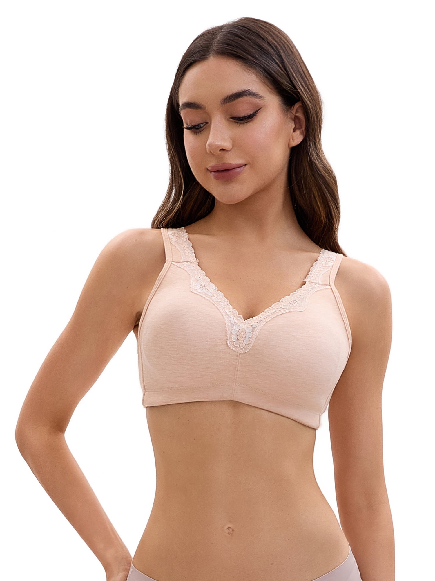 Unique Bargains Women's Lace Trim Full Coverage Adjustable Strap Bras D 40 Beige
