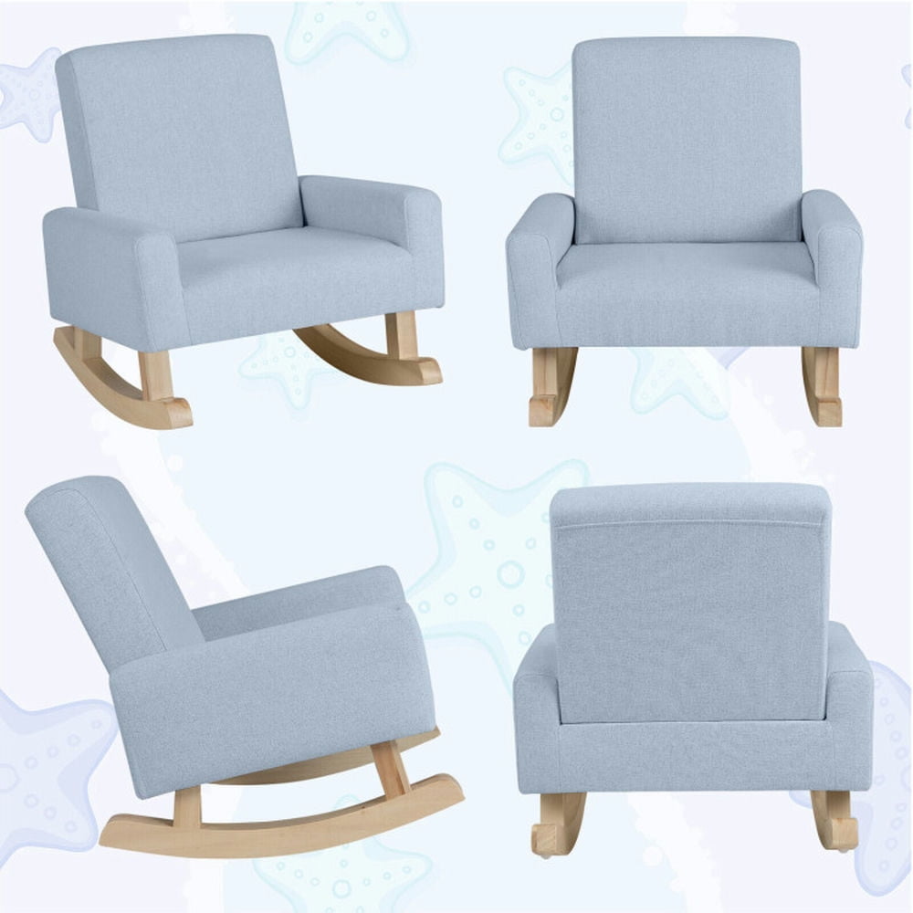 Topcobe Kids Rocking Chair with Solid Wood Legs, Toddler Living Room Chair-Blue