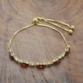 thumbnail image 3 of 18K Yellow Gold Plated Silver Simulated Red Garnet & White Natural Diamond Gemstone Birthstone Tennis Bolo Adjustable Bracelet For Women (6.37 Cttw, Oval Fully Adjustable Up to 9 Inch), 3 of 7