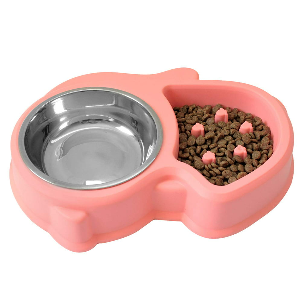 Slow Feed AntiChoke Pet Bowl Feeder with Stainless Steel Metal Dog