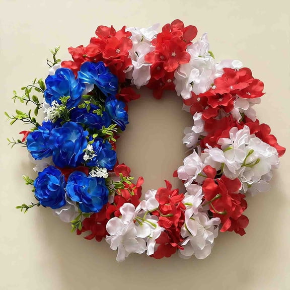14.57in Independence Day Star Rose Garland Door Hanging, Red White Blue Festive Wreath Pendant for Home Wall Porch Indoor Outdoor Holiday Ornament Decoration