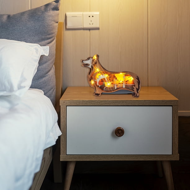 Estatuas de perro 3D con talla de madera clara, esculturas de león, decoración de adornos artísticos (perro)