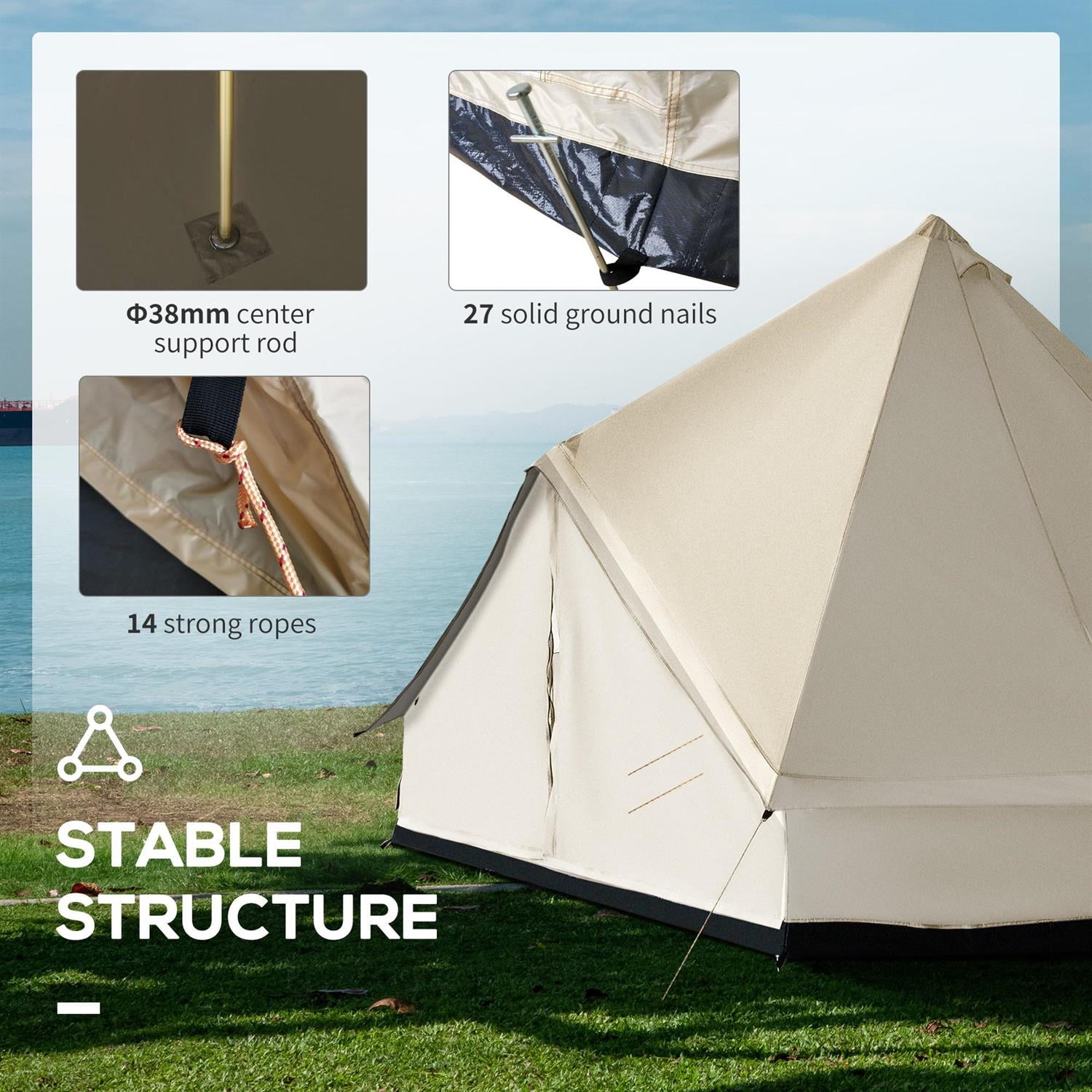 Demi Bonn 16.5’x16.5'x10' 10-Person Waterproof Yurt Camping Tent, Unique Style with Spacious Interior & Breathable Design, Beige