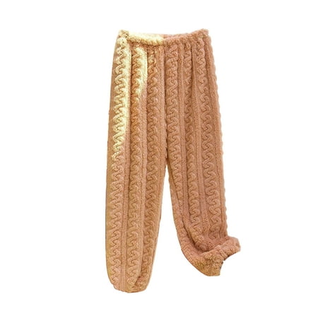 

Wrcnote Ladies Sleepwear Fuzzy Fleece Pajama Pants Solid Color Pj Bottoms Sleep Plush Lounge Pant Elastic Waist Trousers Coffee S