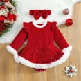thumbnail image 2 of Tisuna Christmas Girls Dresses Solid Color Long Sleeve Crew Neck Romper Fashion Casual Autumn Winter Baby Dress With Headband Red Size 3-6 Months, 2 of 7