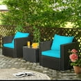 thumbnail image 2 of Costway 3PCS Patio Rattan Wicker Furniture Set Sofa Table W/Cushion Turquoise, 2 of 10