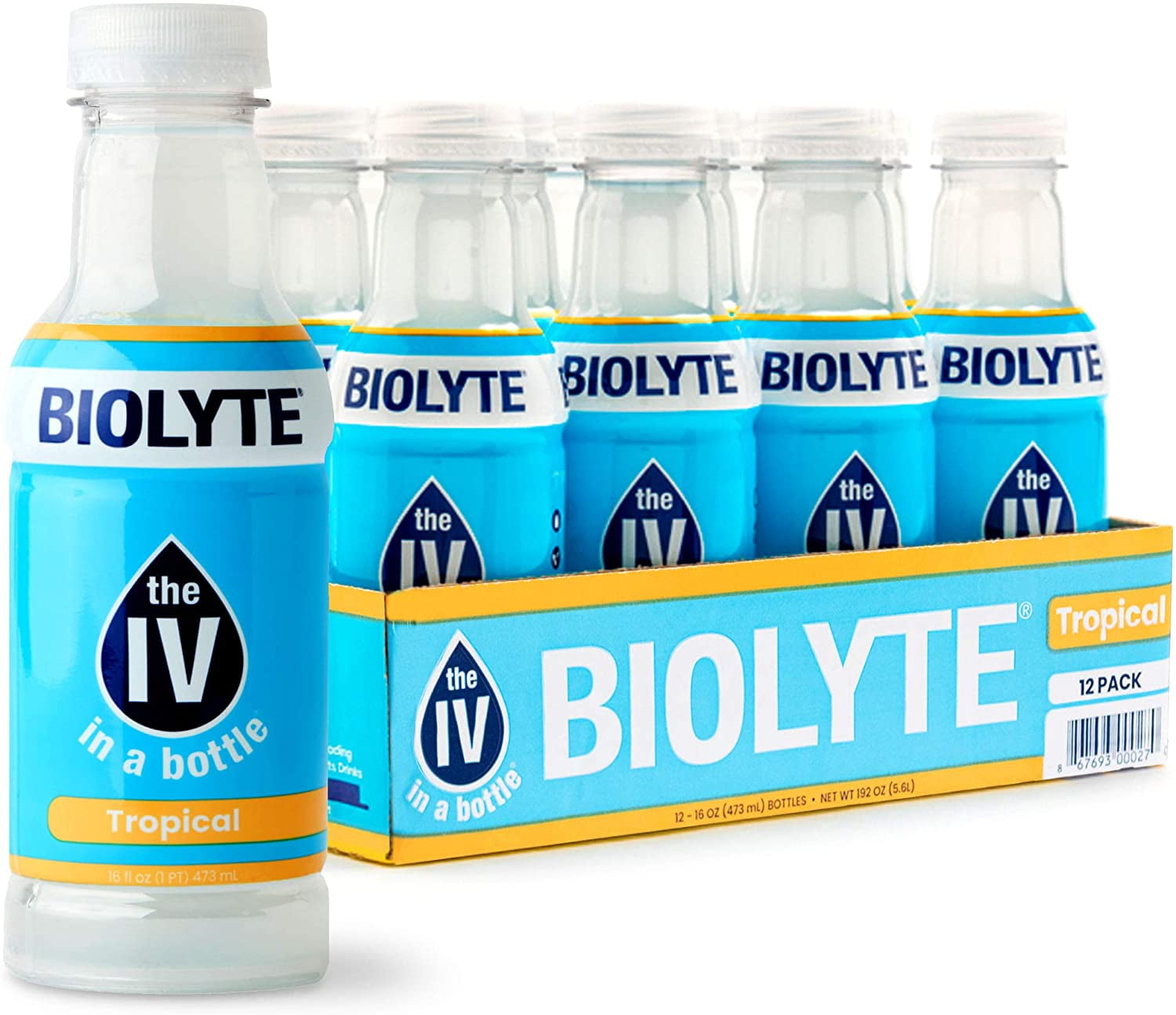 BIOLYTE Electrolyte Drink, Tropical 12 Pack IV Liquid Bottle for