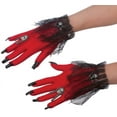 thumbnail image 2 of Day Of The Dead Red Devil Witch Stretch Gloves W/ Nails Costume Gothic Accessory, 2 of 2
