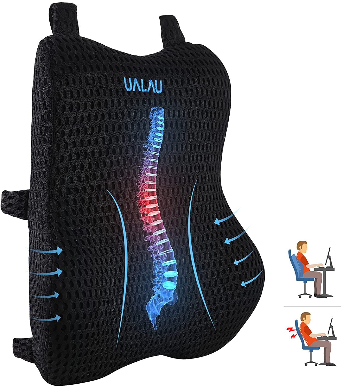 Sojoy Luxury Breathable Lumbar Back Support & Non-Slip Gel Seat Cushion (Black)