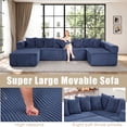 thumbnail image 6 of 146" Oversized U-Shaped Modular Sectional Sleeper Sofa, 5-Seat Convertible Couch with 8 Pillows, Corduroy Upholstery, Magazine Pocket, Blue, 6 of 11