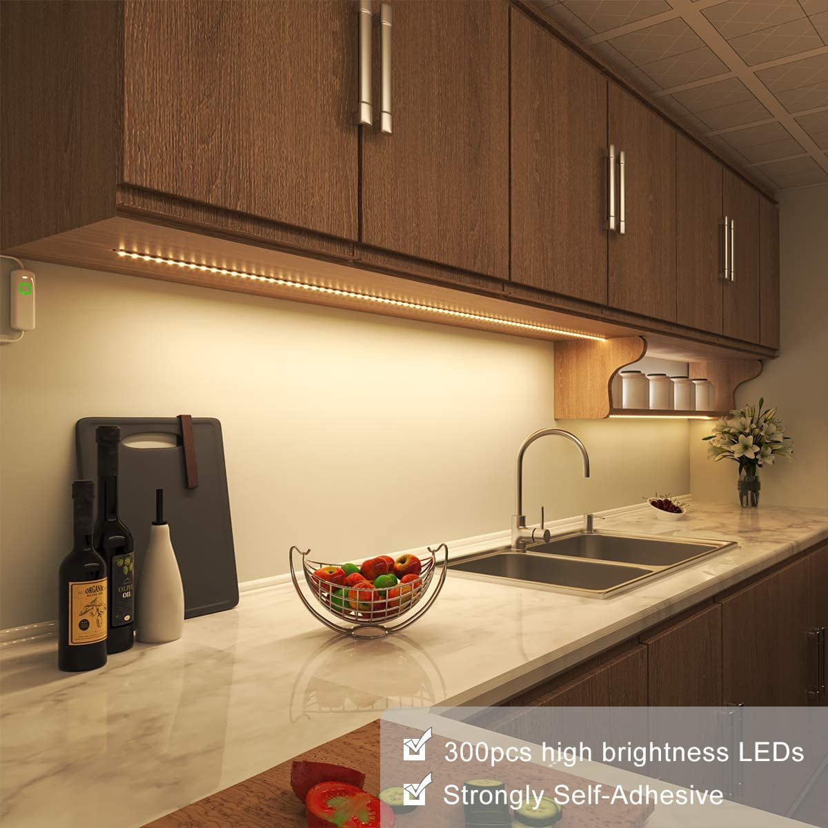 Under Cabinet Led Lighting, 16.4ft LED Strip Lights Kit with Dimmer Control for Kitchen, Cabinet, Shelf, Counter, Bedroom and Décor, Warm White 3000K, 1050LM