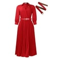 thumbnail image 4 of gbyLJF Plus Size Chiffon Dress Flowy Summer Dress Plunge Neck Dress for Women Boho Dress Women Red S, 4 of 7