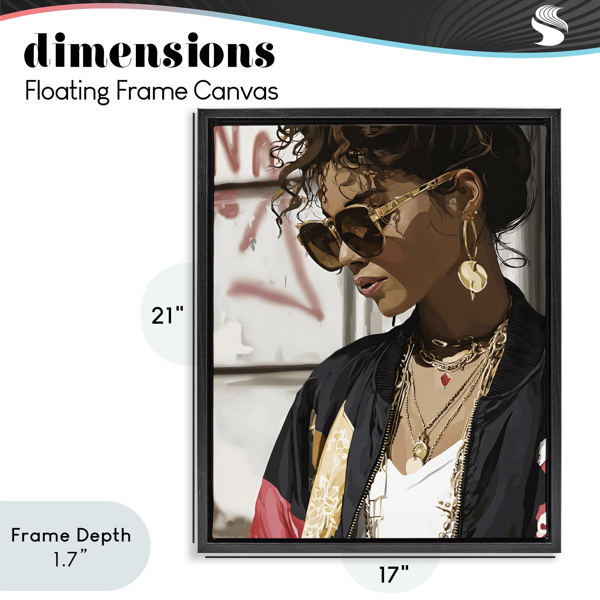Stupell Industries Woman in Sunglasses With Jewelry Black Framed Floater Canvas Wall Art, design by Franklyn Gregory