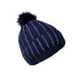 thumbnail image 2 of Women's Cable Knit Winter Warm Pom-Pom Knit Beanies with Rhinestone Accent Design, Navy / Silver, 2 of 3