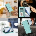 thumbnail image 5 of Phone Case for Samsung Galaxy A26 5G Wallet Cell Cover with Wrist & Shoulder Strap, Embossed Flower Flip Zipper Card Holder Slots Stand PU Leather Wallet Case for Women Girls Men Women, Green, 5 of 19