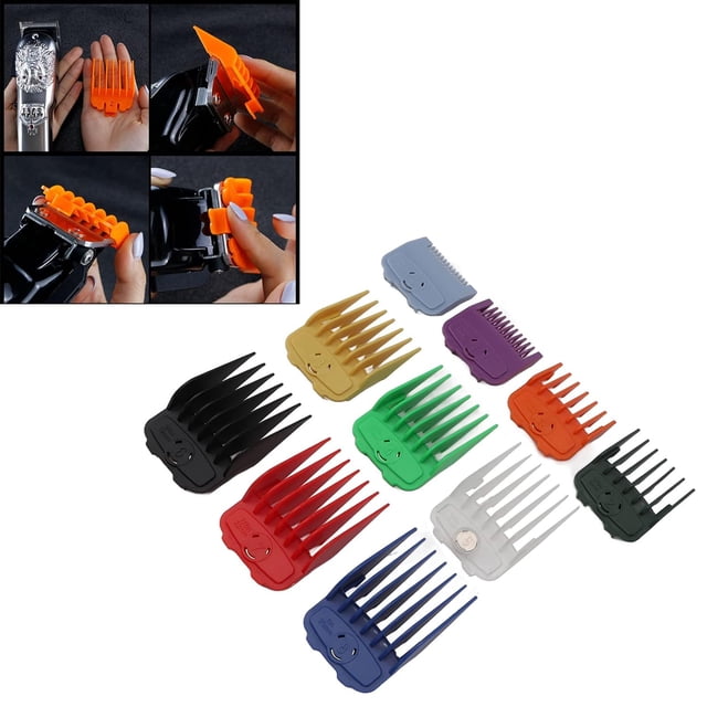 HUGFEGWE 10 PCS Hair Clipper Combs Guides, Professional Razors Oil Head Gradient Push Clipper, Color Coded Clipper Combs Replacement for Clippers/Trimmers CJB91-1300