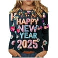 thumbnail image 2 of xixinqiwan New Years Eve Outfits Women,Women's Casual Festival Outfits Long Sleeve Round Neck T-Shirt Oversized Celebrate Holiday Tee, 2 of 6