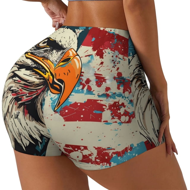 Fotbe Retro American Eagle Shorts Sin Costuras – Shorts Deportivos de Cintura Alta para Mujer, Elásticos para Gimnasio, Yoga, Running o Ciclismo-Medium