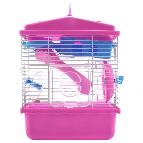 Pet Cage Hamster Cottage with Transparent Skylight Double Layer House for Golden Pink