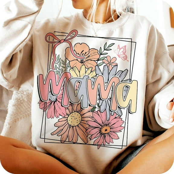 Floral Mama Coquette Bow Sweatshirt, Retro Mother’s Day Crewneck, Cute Flower Mom Shirt Gift Pullover